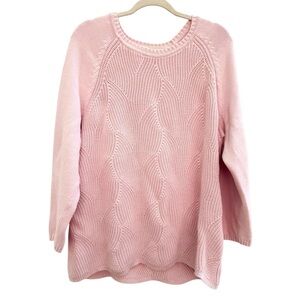 Talbots Blush Cotton Pointelle Knit Pullover Sweater Heavy Round Neckline